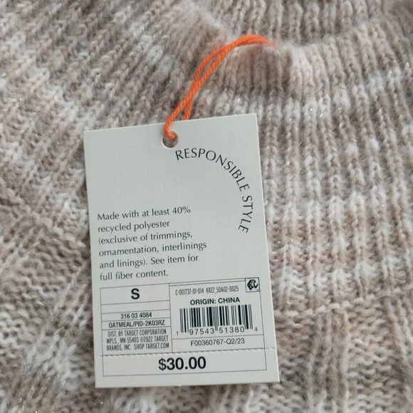 Knox Rose Sweater Size S Oatmeal Striped Mock Neck Pullover NWT Soft - Picture 5 of 8
